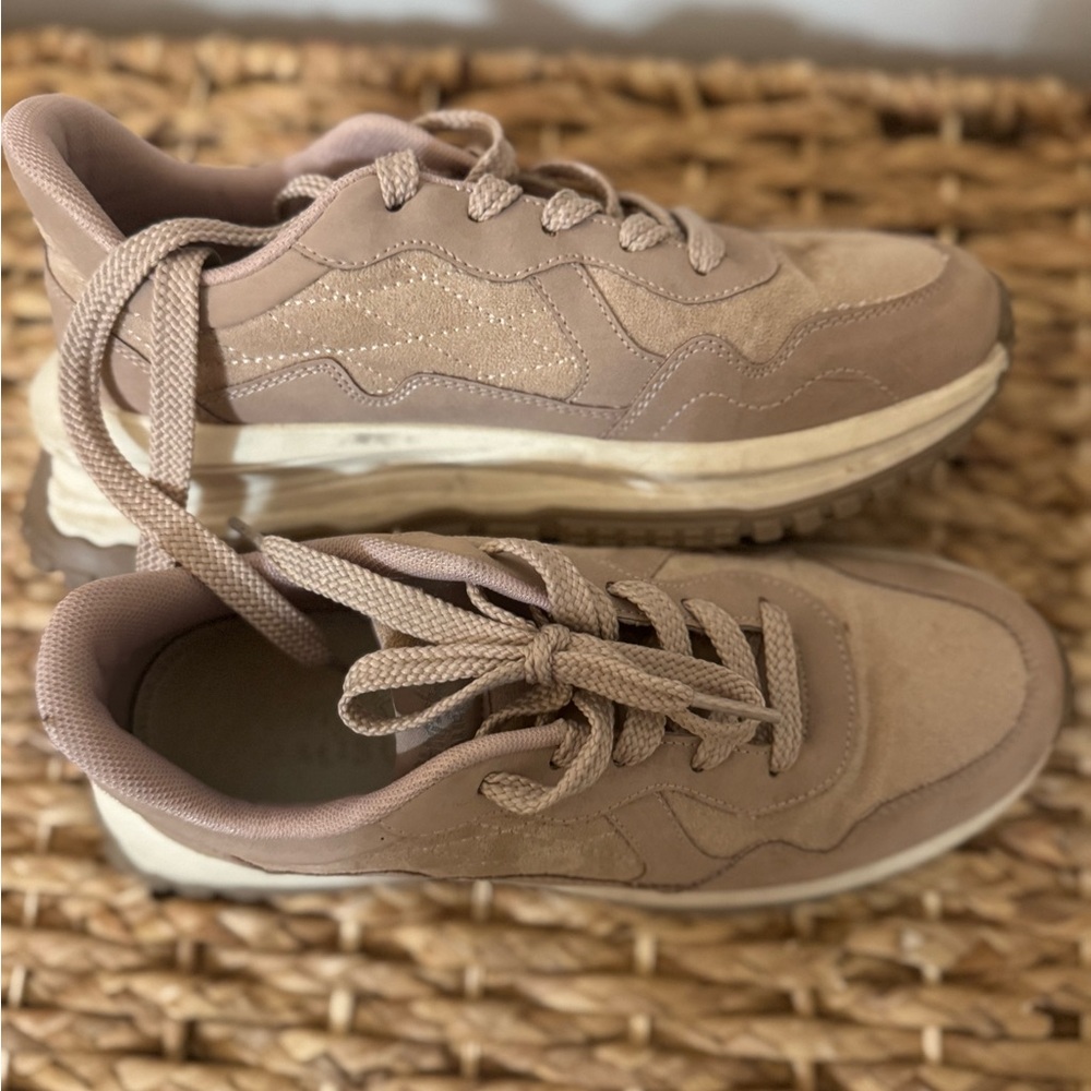 Tan Suede Mesh Sneakers with Retro Design